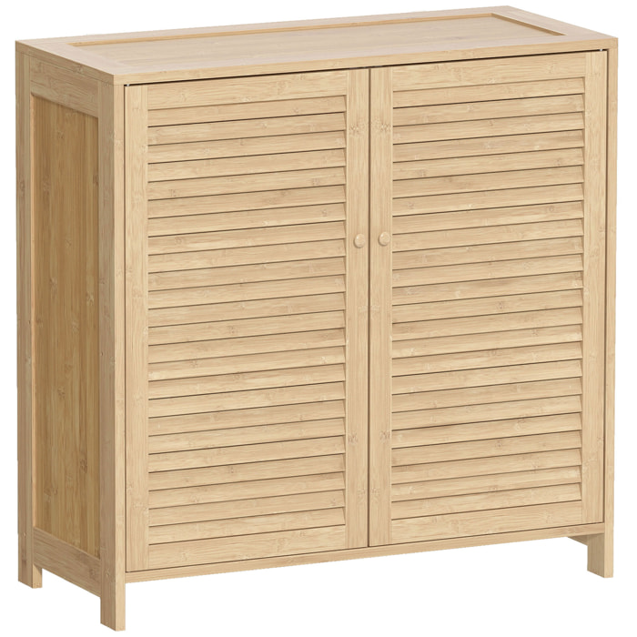 Meuble à chaussures 2 portes persiennes 3 étagères réglables bambou