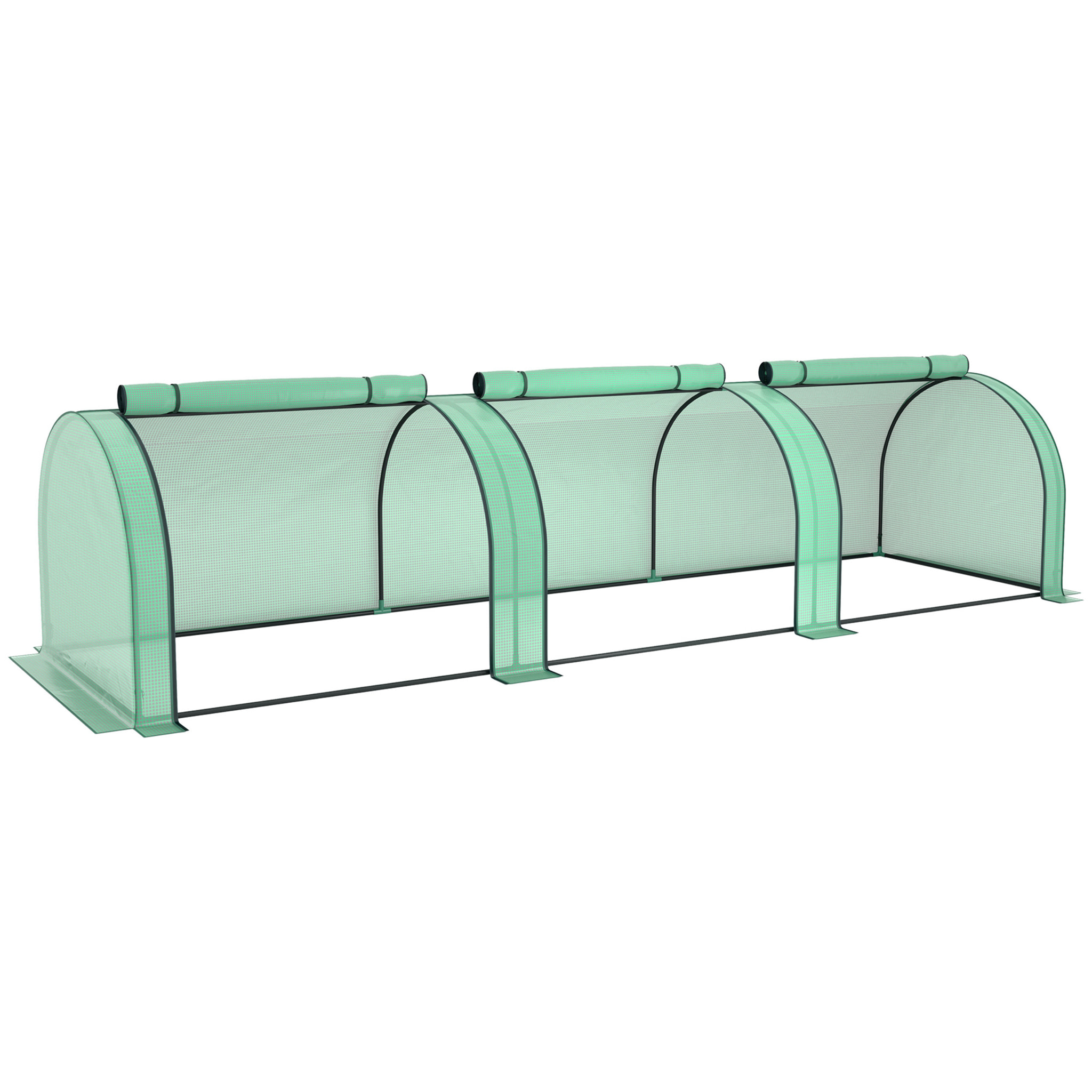 Serre tunnel 3 fenêtres enroulables acier PE vert