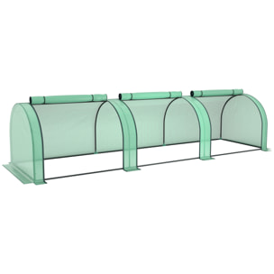 Serre tunnel 3 fenêtres enroulables acier PE vert
