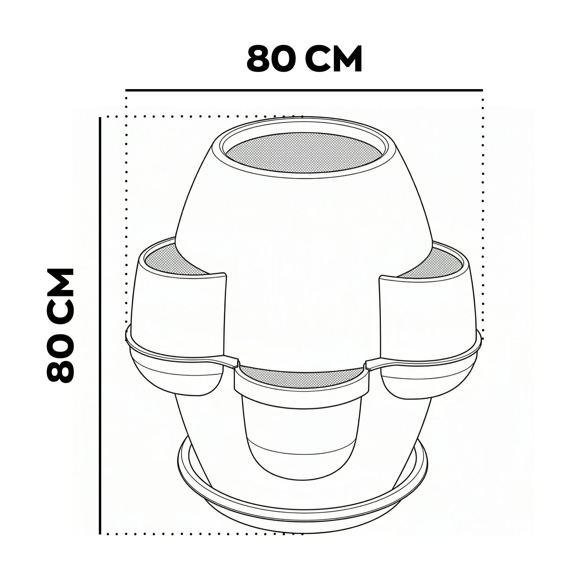 Oasi - Fioriera Da Giardino 80x80x80 Cm Con 6 Tasche Perimetrali E Sottovaso Bianco