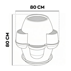 Oasi - Fioriera Da Giardino 80x80x80 Cm Con 6 Tasche Perimetrali E Sottovaso Bianco