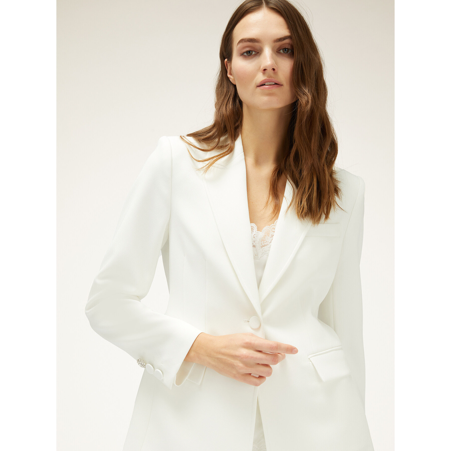 Motivi - Chaqueta de traje de botonadura simple en crepé - Blanco