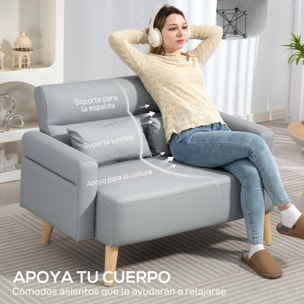 Sofá de 2 Plazas Tapizado en Cuero Sintético Sofá de Salón de 117 cm con Reposabrazos Acolchado Grueso Respaldo Acanalado y Patas de Madera para Dormitorio Sala de Estar Gris