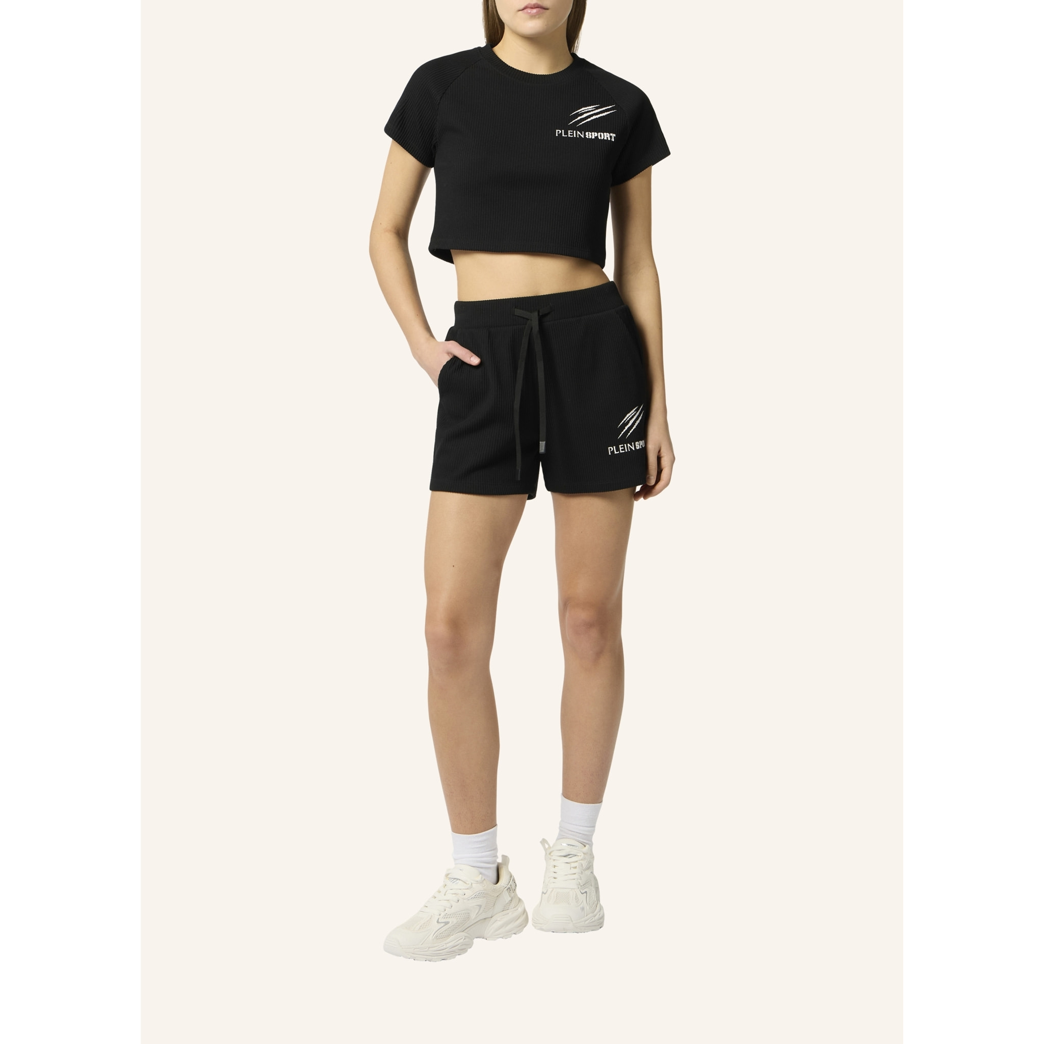 PLEIN SPORT Ribbed Loose Fit Shorts Scratch
