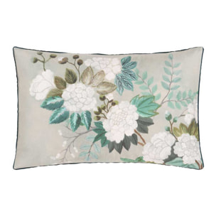 Taie d'oreiller imprimée en satin de coton, FLEUR ORIENTALE, Vert Céladon