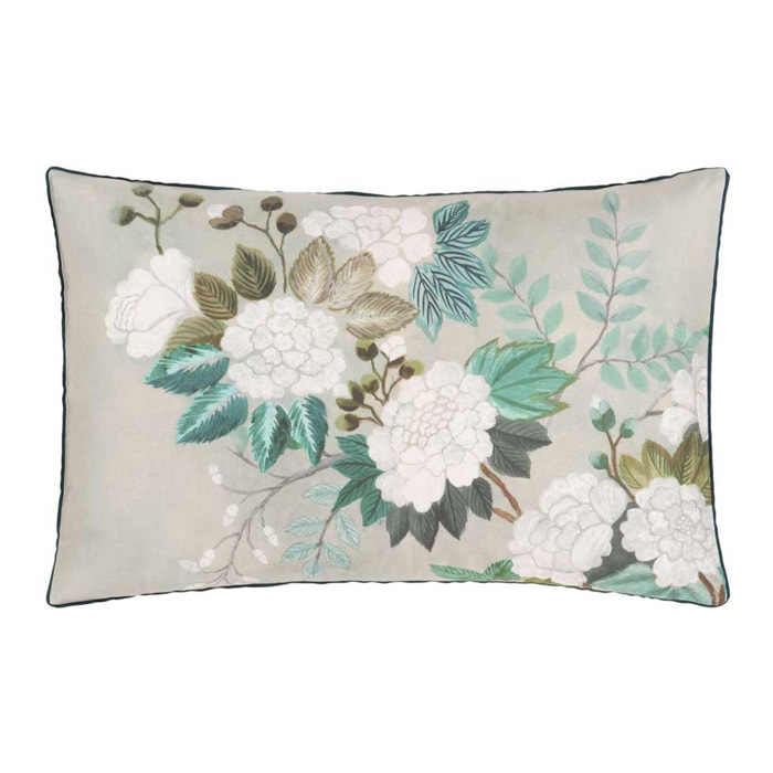 Taie d'oreiller imprimée en satin de coton, FLEUR ORIENTALE, Vert Céladon