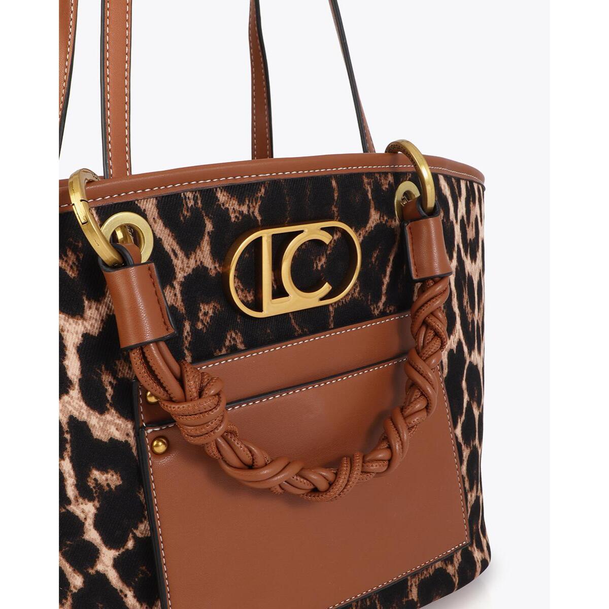 Shopper con stampa leopardata ed effetto pelle