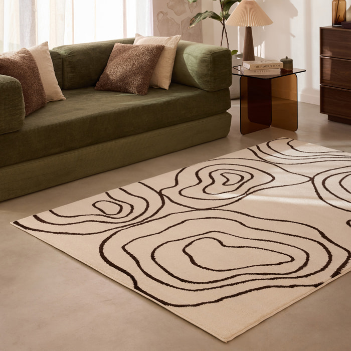 SANTAL - Tapis de salon crème à motif floral