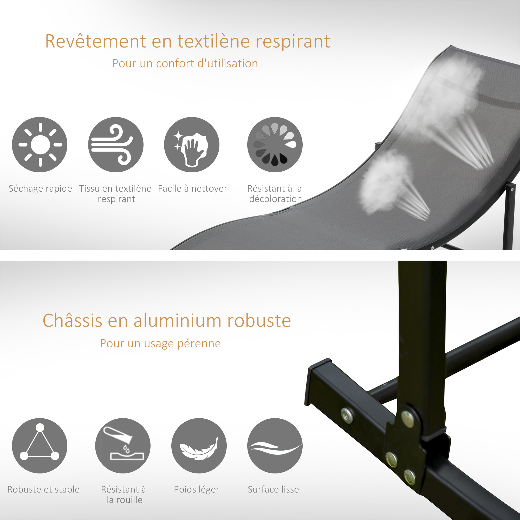Lot de 2 transats – Légers et pliables – Faciles à ranger