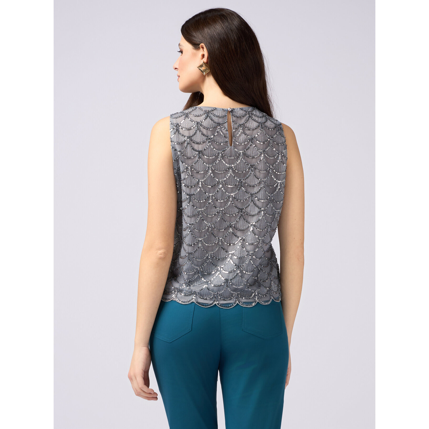 Oltre - Top in tulle e paillettes - Grigio