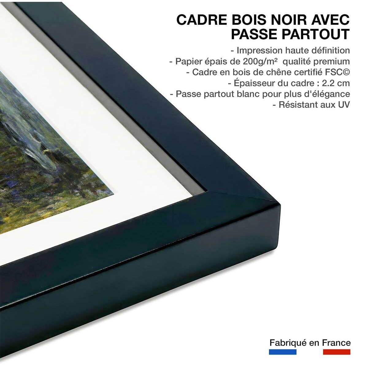Poster Les Nympheas Claude Monet Affiche + cadre en bois - Noir