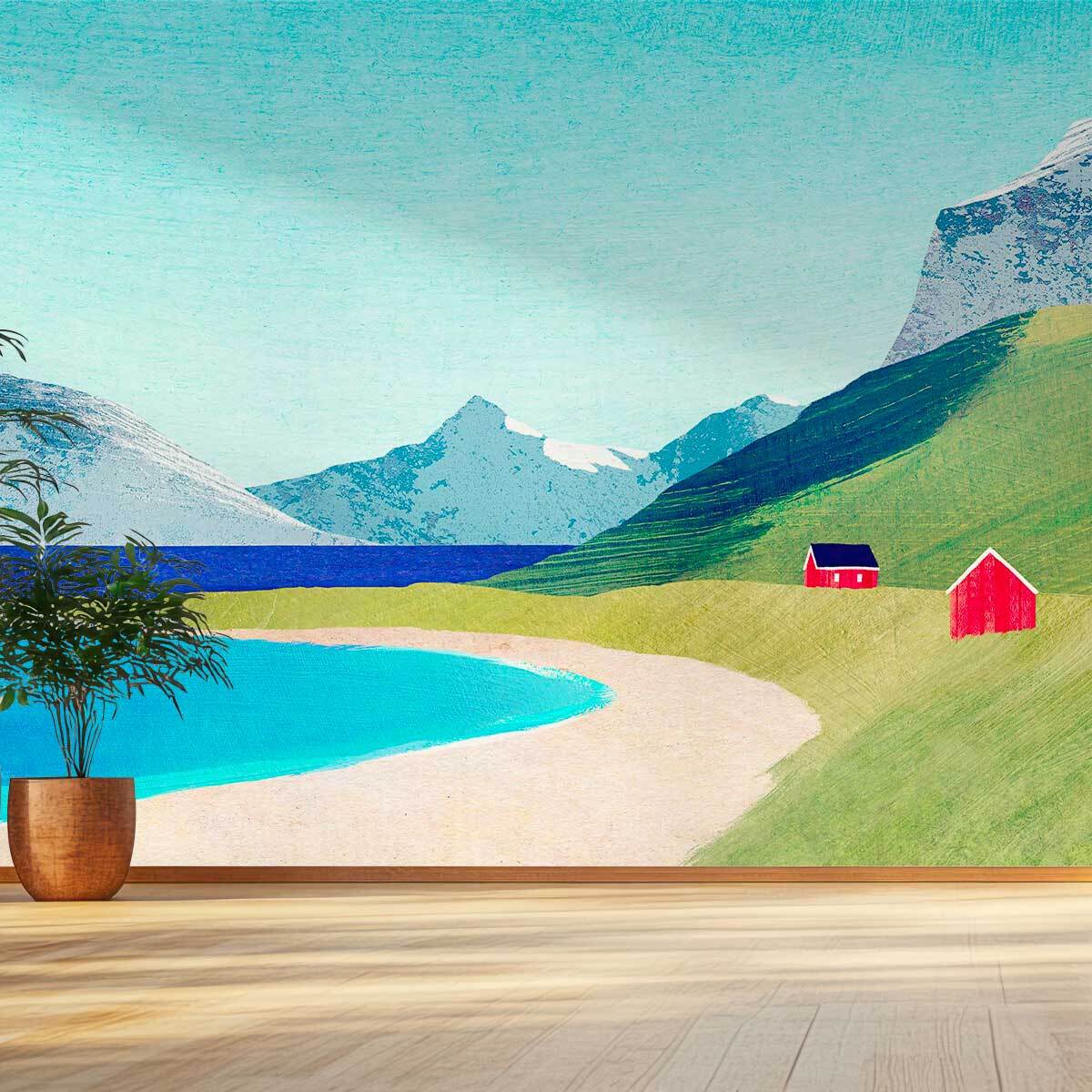 Papier peint panoramique cabanes en scandinavie Intissé