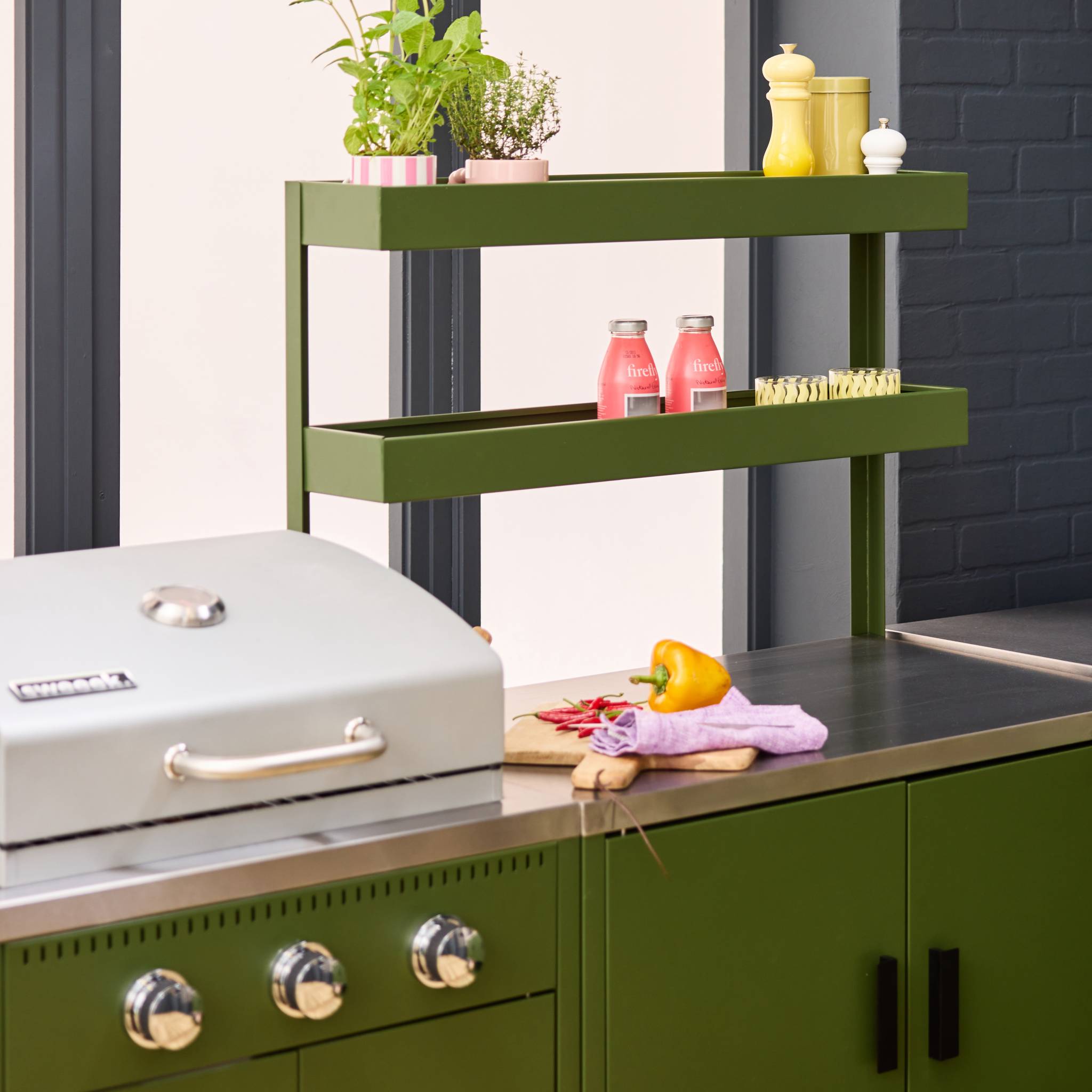 Cuisine d'extérieure 5 modules avec barbecue gaz 3 brûleurs sur pieds, thermomètre NAXOS BARBECUE GAZ + 5 MODULES