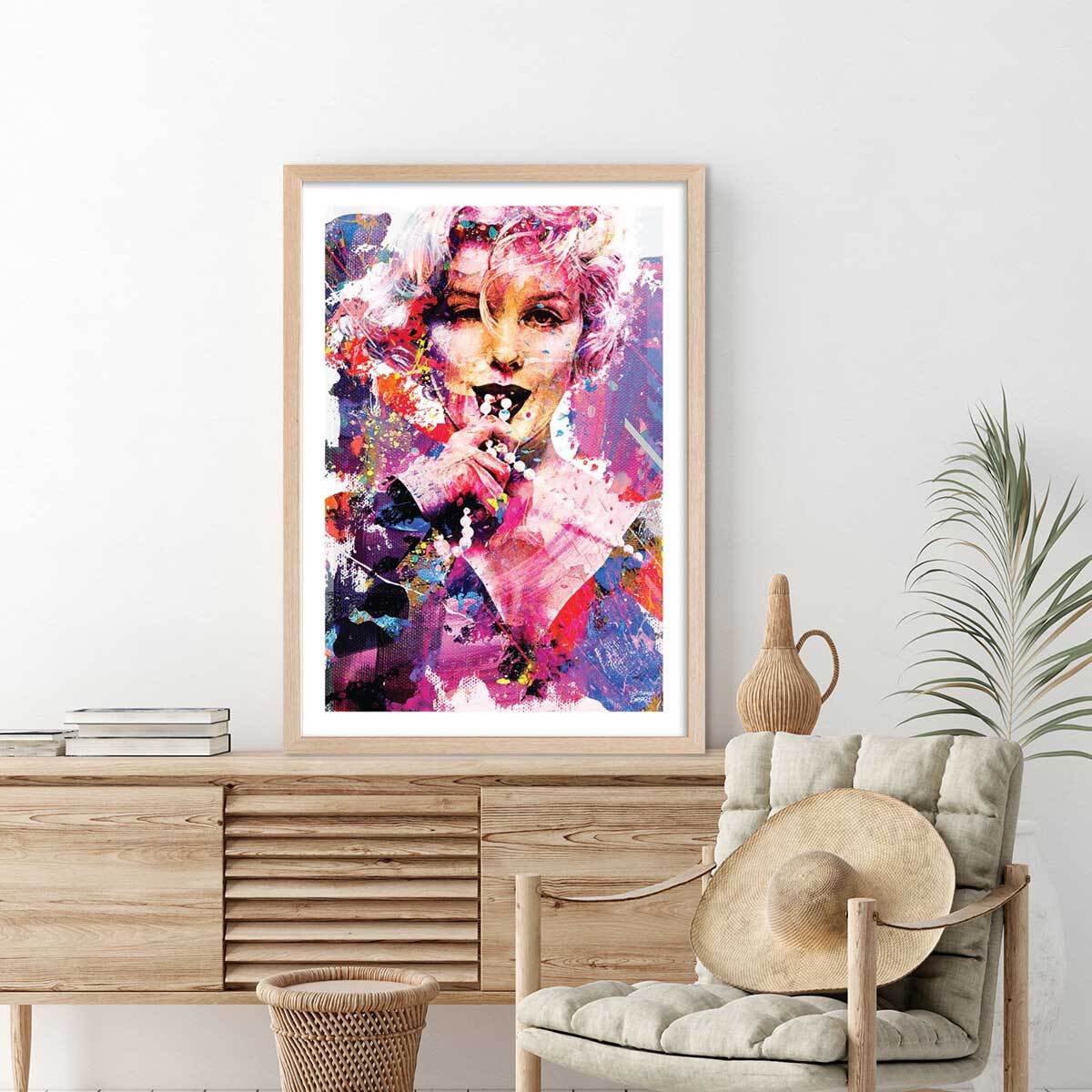Affiche illustration graffiti marilyn Affiche + cadre en bois - Chêne
