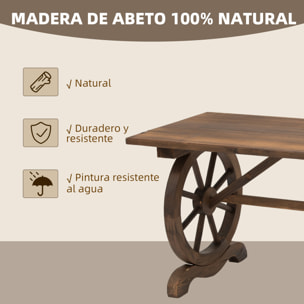 Mesa de Jardín de Madera Mesa de Terraza Exterior 110x60x65 cm con Patas en Forma de Rueda Carga 100 kg Mesa para Exterior Patio Madera Carbonizada