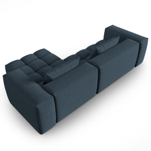 Canapé d'angle droit modulable "Lorella" 3 places en tissu structurel bleu foncé