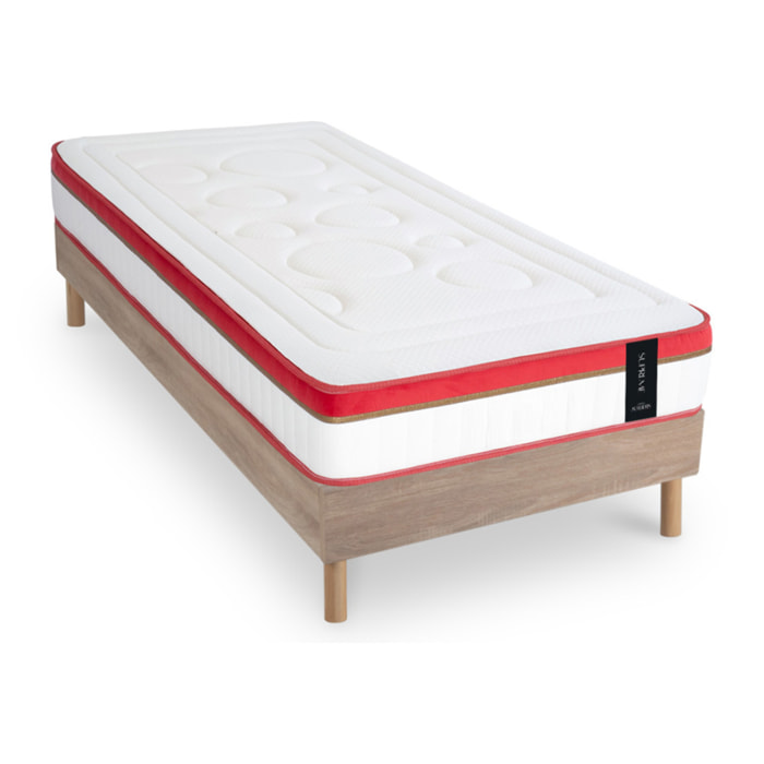 Ensemble Matelas Suprême & Sommier Kit Bois, Mémoire de Forme & Mousse Haute Densité, 24 cm, Soutien Ferme, Aération Optimale