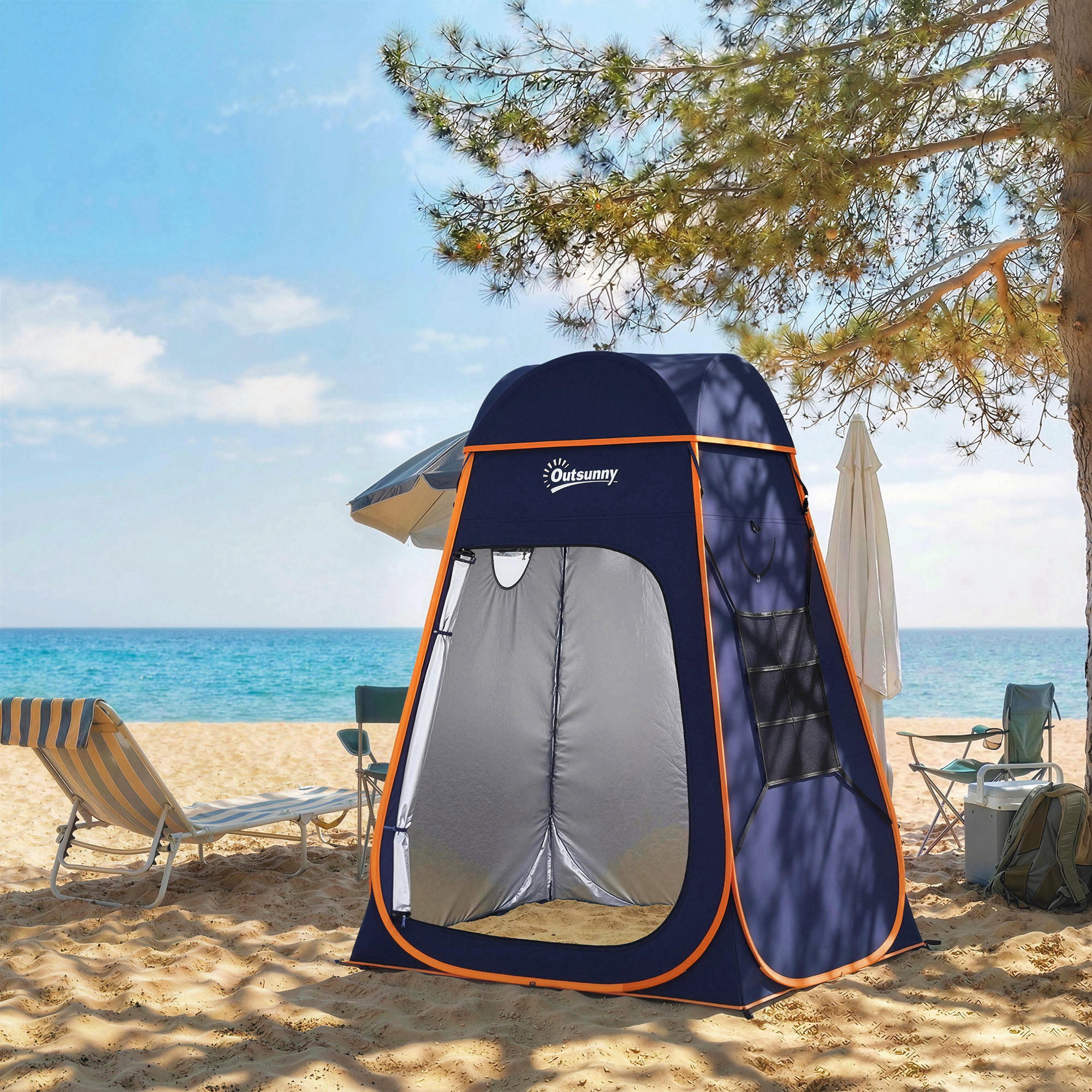 Tente de douche camping pop up toit amovible polyester bleu foncé