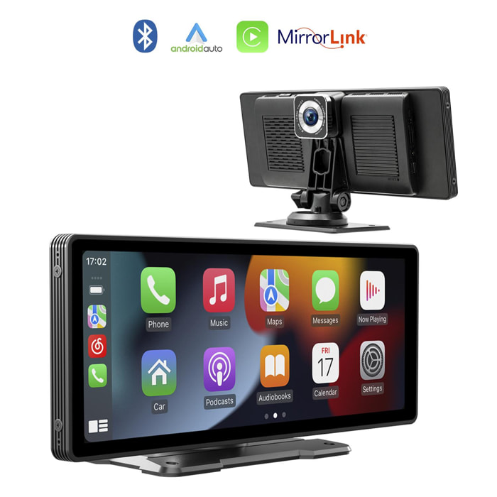 B5303R touch screen per auto 10.2'' HD. Android Auto/Wireless Car Play. Bluetooth MP5 con Mirror Link, dashcam anteriore + posteriore a 12 LED.