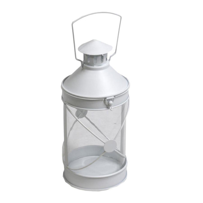 Lanterna in metallo bianco incrocio cmø12xh27x7