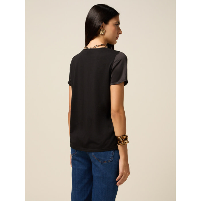 Oltre - T-shirt bimaterica - Nero
