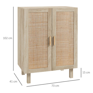 Armario de Salón con 2 Puertas de Rejilla de Ratán y Estantes Ajustables Aparador de Salón para Oficina Estudio Dormitorio Estilo Nórdico Antivuelco 73x41x102 cm Natural