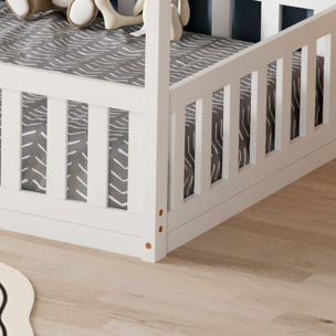 Lit Cabane Nid enchanté 90 x 190 cm, Blanc, Bois de Pin naturel, Barrières latérales de sécurité, Favorise l'imagination