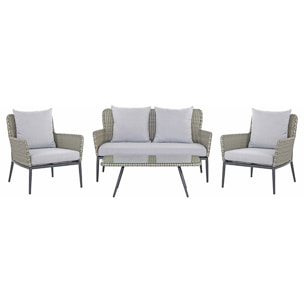 Set divano, poltrone e tavolino da giardino in alluminio e rattan pe Luxury