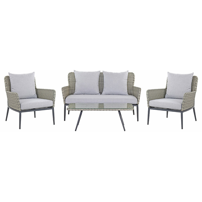 Set divano, poltrone e tavolino da giardino in alluminio e rattan pe Luxury