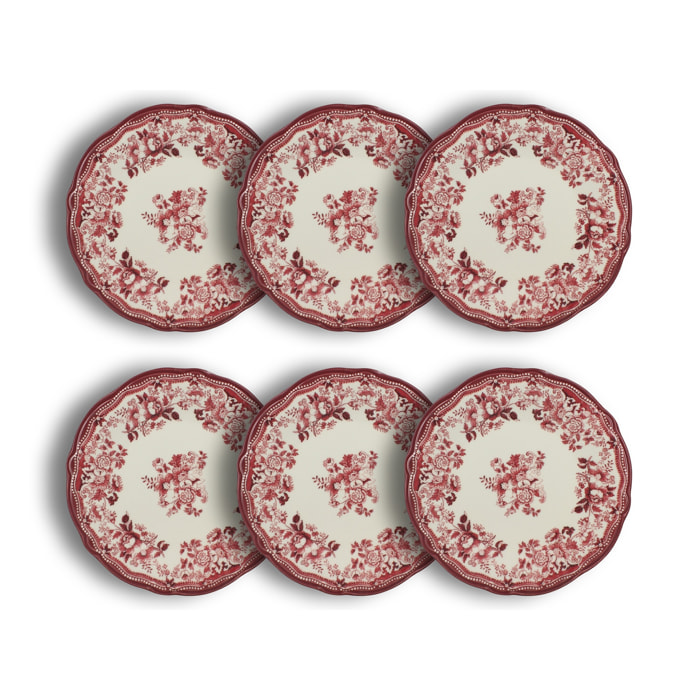 Lot de 6 assiettes plates fleuries en grès rose 26cm FAUSTINE