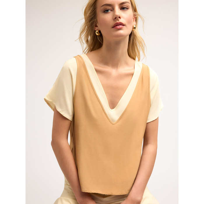 Motivi - Blusa doble de viscosa - Beige