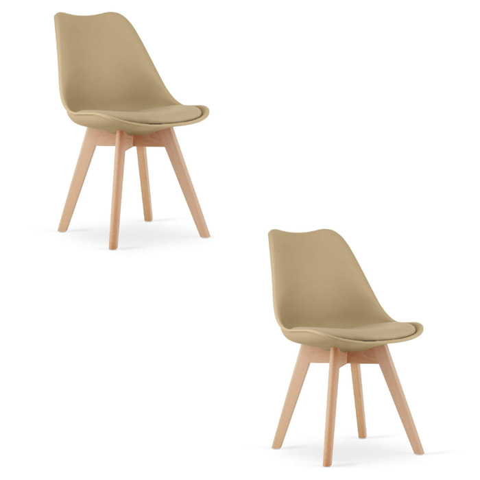 Set di 2 sedie Mark in stile scandinavo beige scuro e faggio