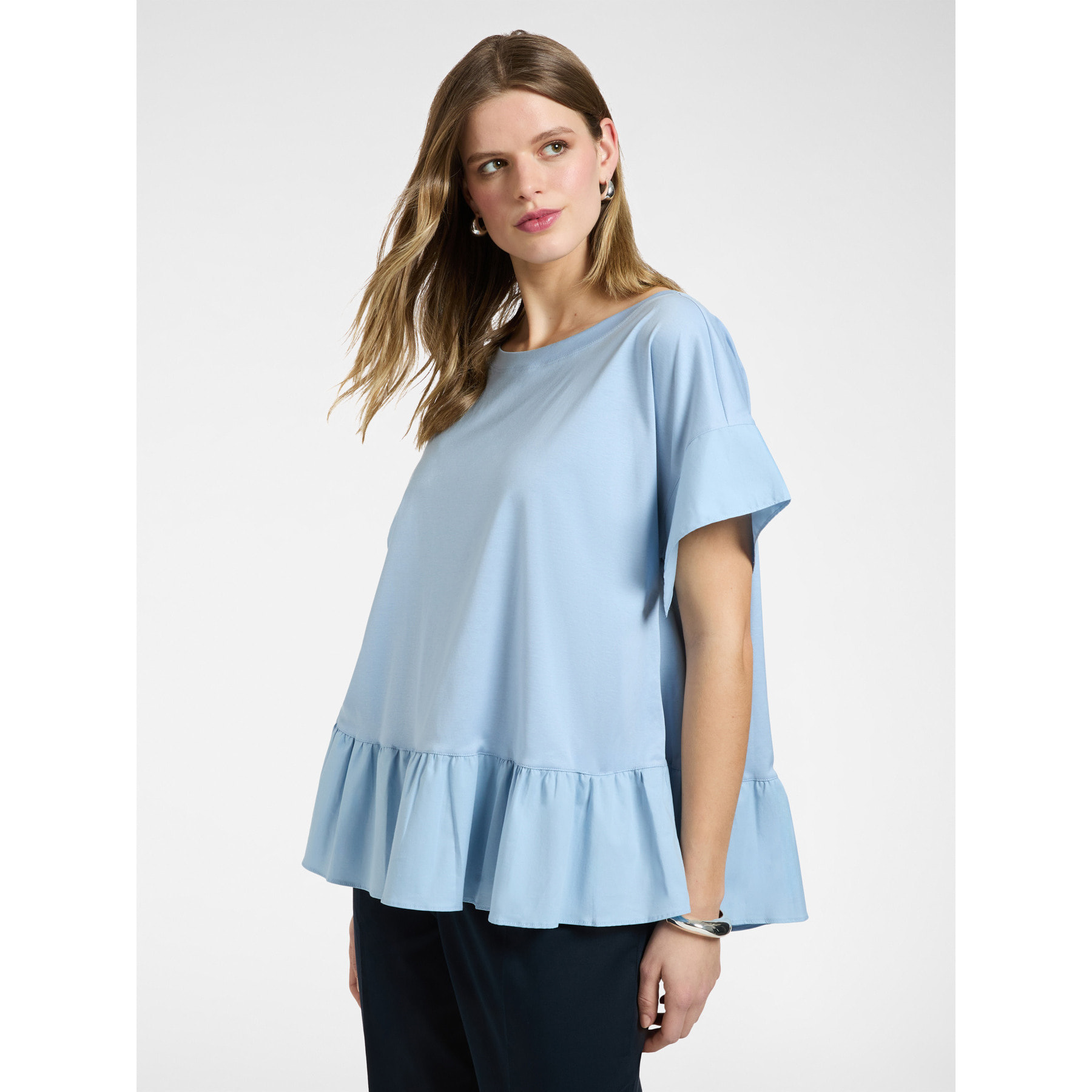 Elena Mirò - T-shirt con volant al fondo - Azzurro