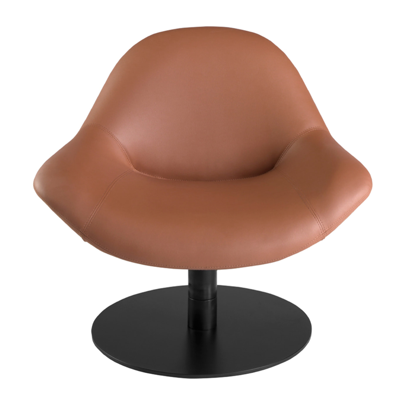 Sillón Angel Cerdá giratorio con asiento y respaldo tapizados en polipiel marrón patas de acero inoxidable en negro mate 86x83x79cm