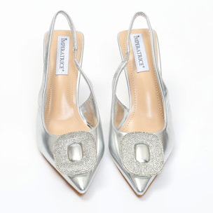 Dècolletè slingback in simil pelle con dettaglio strass sulla punta