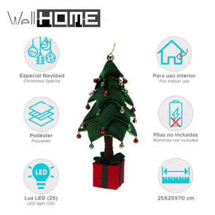 árbol de navidad luminoso con 25 leds y base en forma de regalo 25x25x70cm