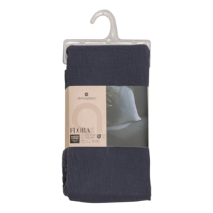 Drap housse "Flora" gaze de coton bleu 160x200cm