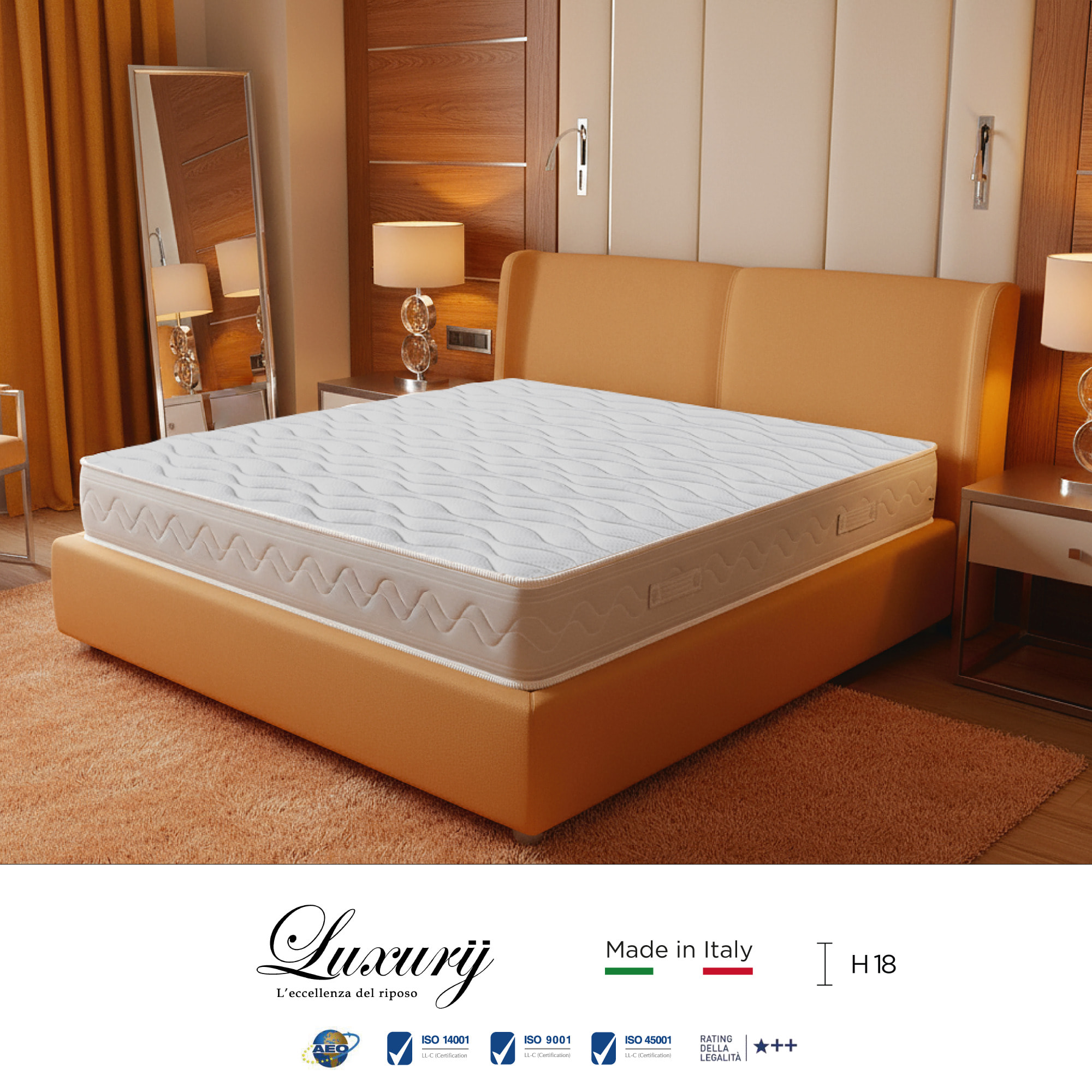 "Ischia" H18 cm 80x200 guanciale Memory OMAGGIO 1cm memory foam