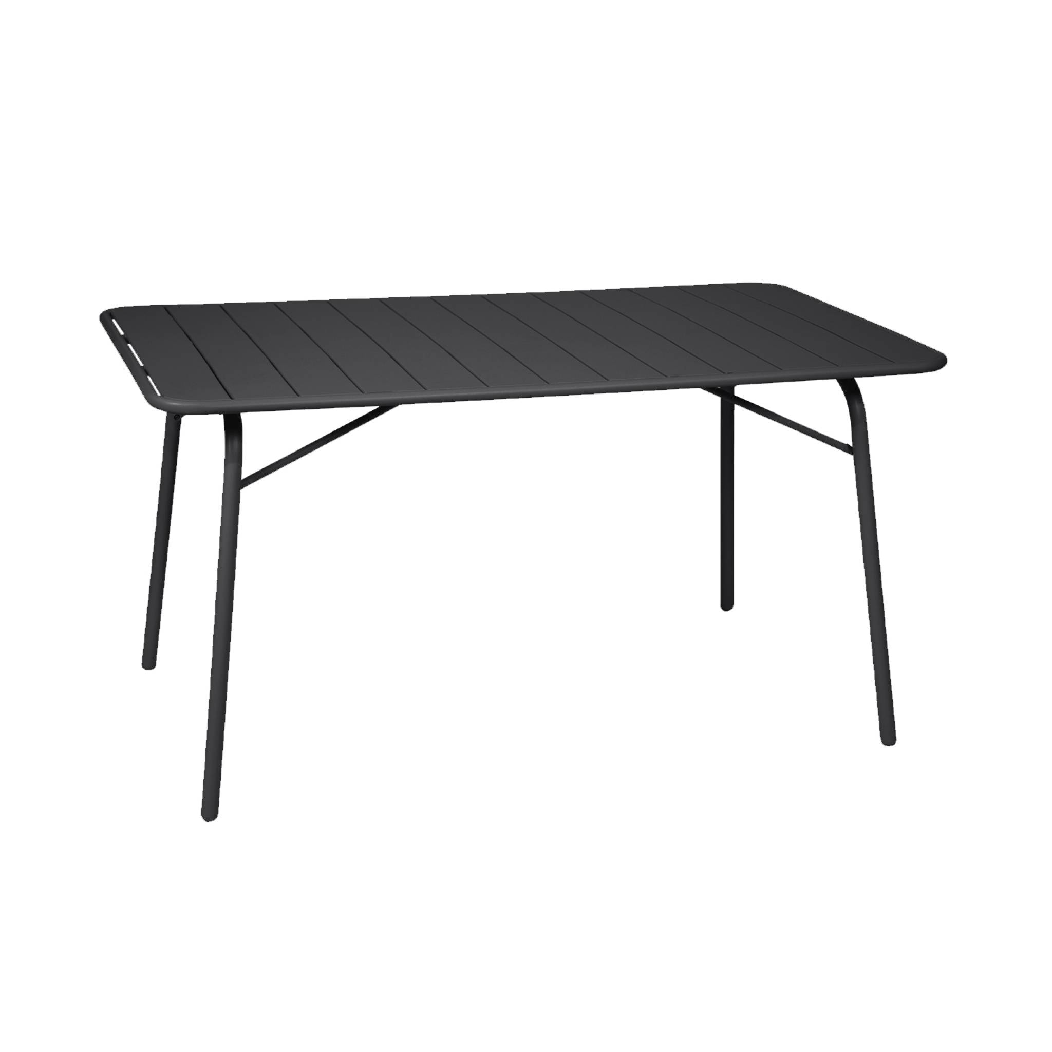 Table de jardin pliante métal 6 places. anthracite. Amelia. 140x80cm. traitement antirouille. lattes et bords arrondis