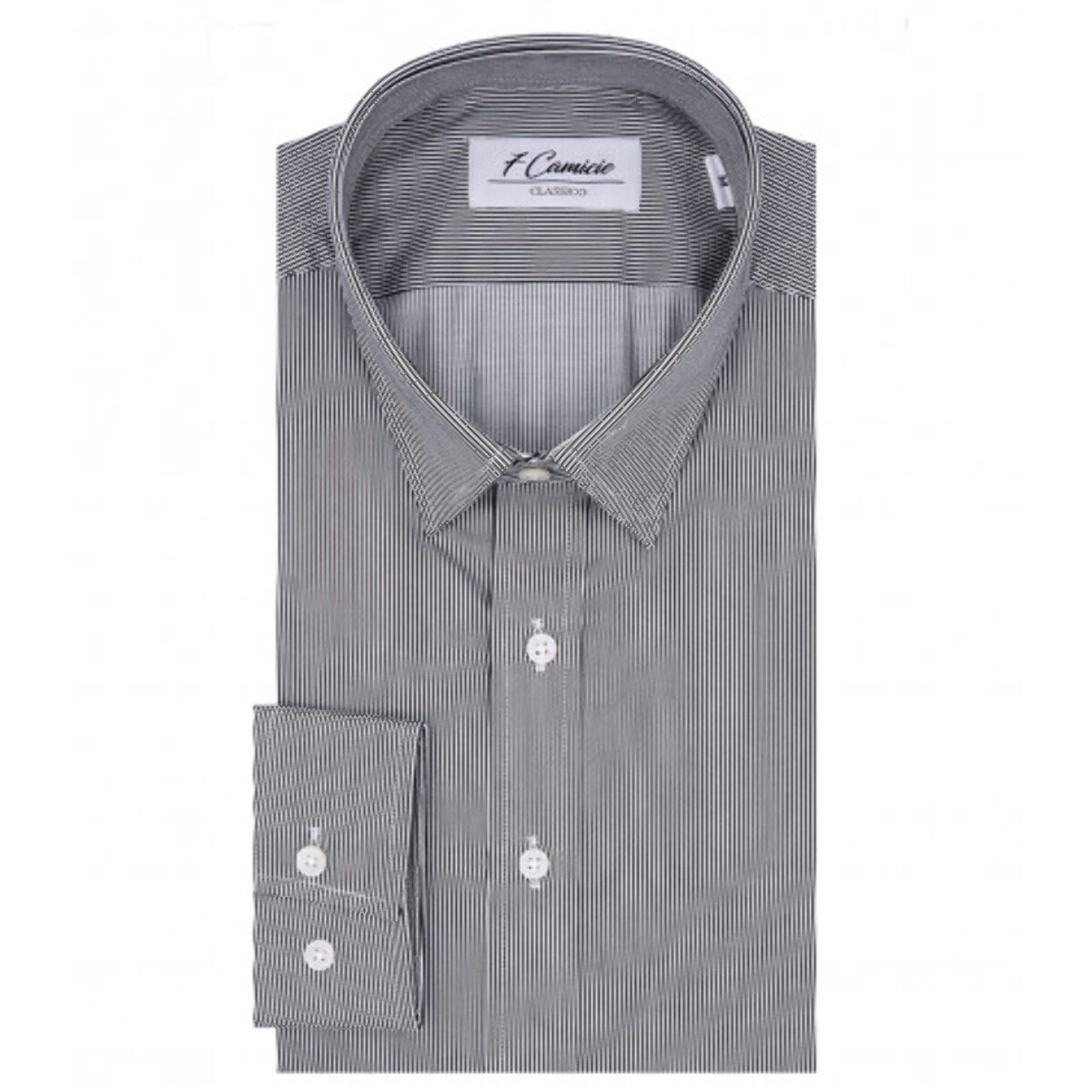 Camicia Uomo 1 Bottone Italiano Slim Satin Riga Stretta Bianco/Nero