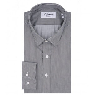 Camicia Uomo 1 Bottone Italiano Slim Satin Riga Stretta Bianco/Nero