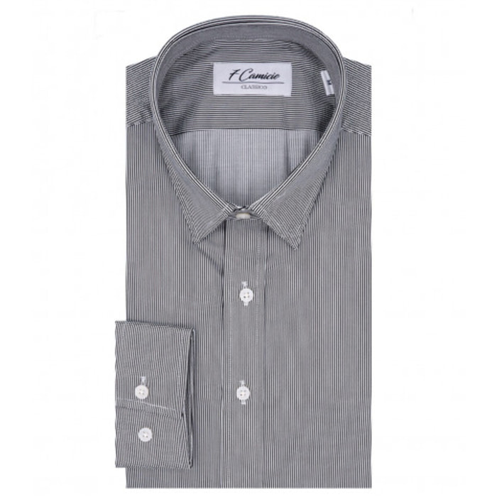 Camicia Uomo 1 Bottone Italiano Slim Satin Riga Stretta Bianco/Nero