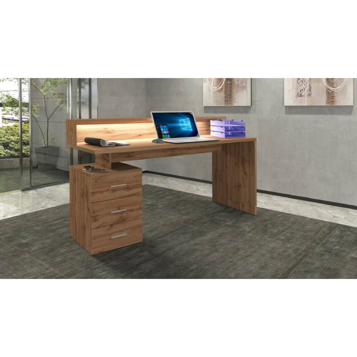 Scrivania Flaminia, Scrittoio con sopralzo, Scrivania ufficio multiuso, Scrivania salvaspazio multi posizione, 160x60h90 cm, Rovere