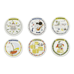 Set de 6 Assiettes à Pizza Excelsa – Mordillo, Porcelaine Multicolore