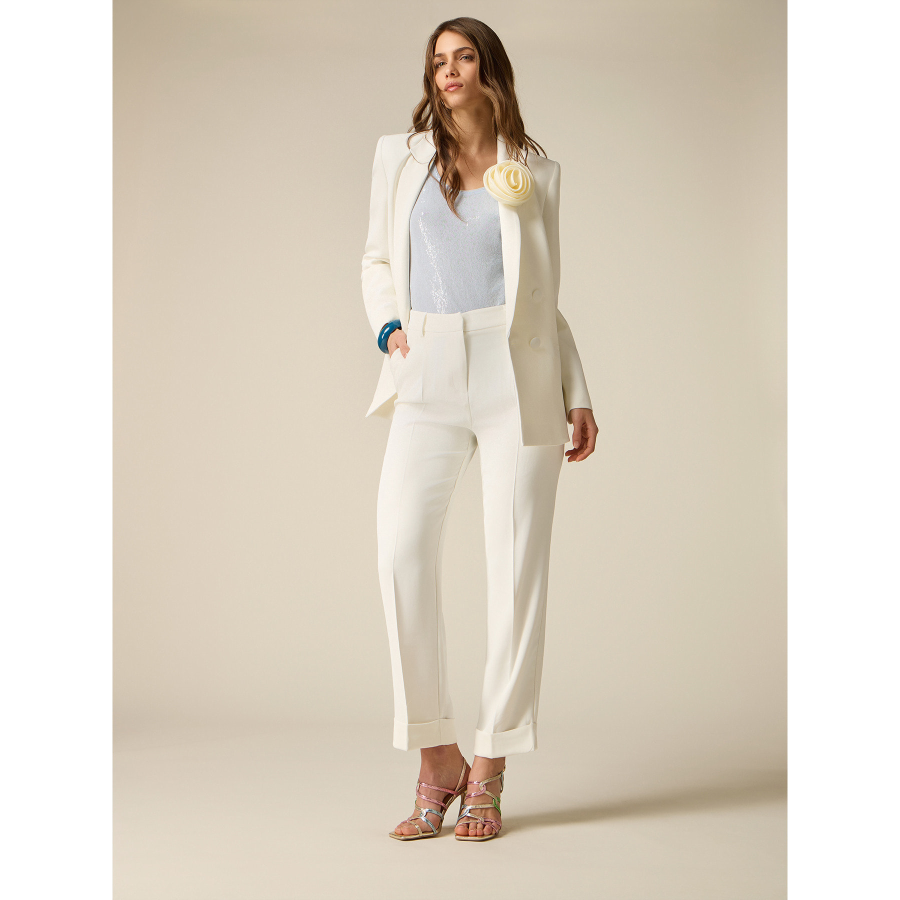 Oltre - Pantalones de tejido crepé con pinzas - Blanco
