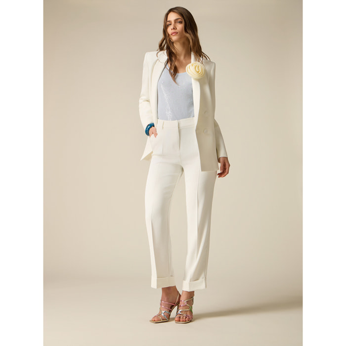 Oltre - Pantalones de tejido crepé con pinzas - Blanco
