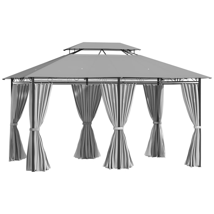 Cenador para Jardín 3x4 m Pérgola de Jardín Gazebo con Doble Techo Paredes Laterales Resistente al Agua Carpa para Exterior Terraza Patio Gris Oscuro