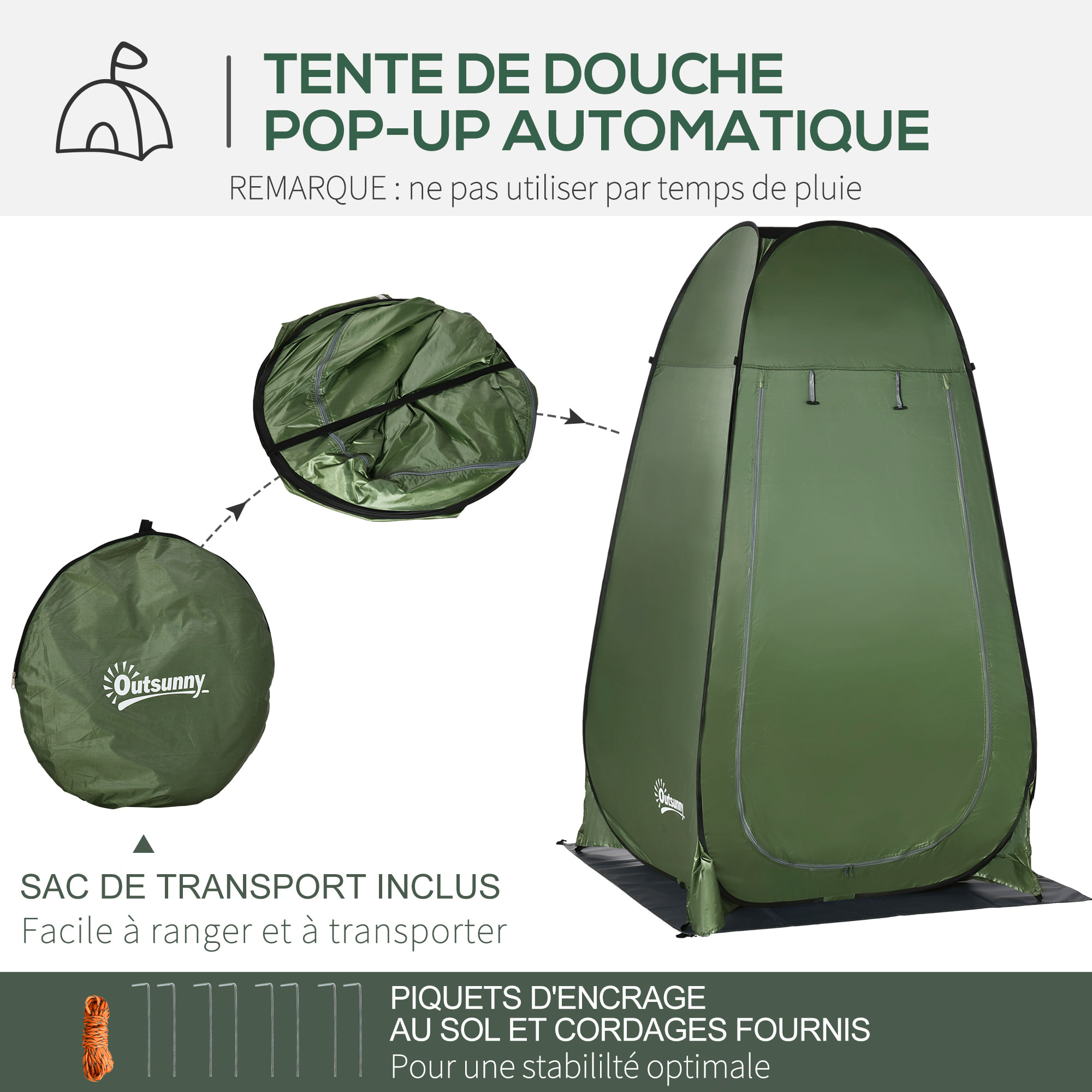 Tente de douche pliable pop-up automatique instantanée cabinet de changement camping polyester vert