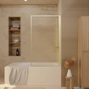 Pare baignoire Rabattable 80x140cm - Profilé Or Doré Brossé - Verre Trempé Ondulé 5mm