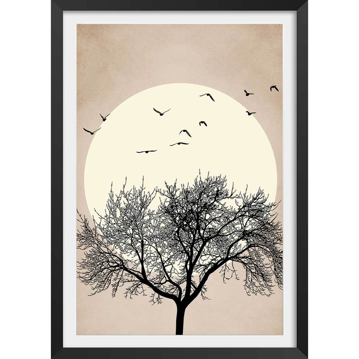 Affiche dessin ""Arbre scintillant"" Affiche + cadre en bois - Noir